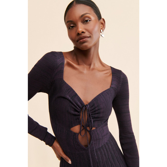 New Free People Lady Luck Jumpsuit $168 X-SMALL Plum Ribbed Knit Wide-leg - Picture 5 of 8